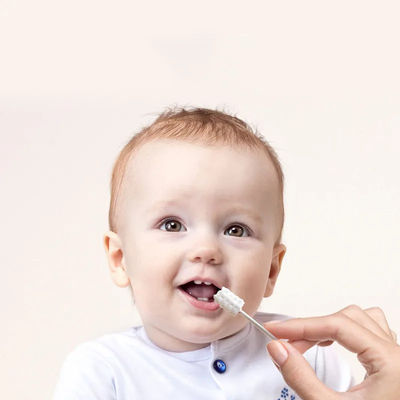 Brinquedo descartável para bebê, limpador de língua oral desnatado, escova de limpeza de algodão, esfregaço bucal